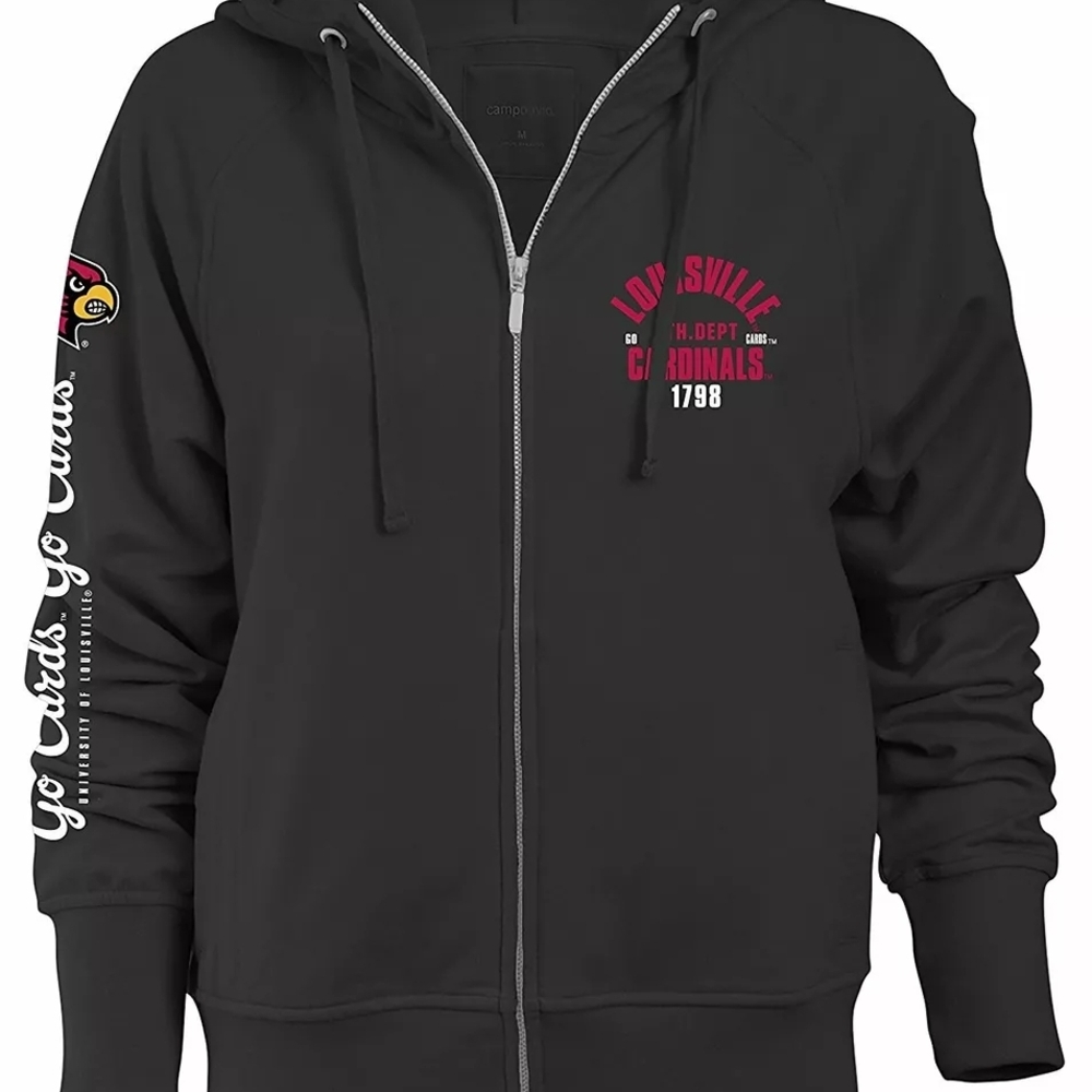 Louisville Cardinals Women's LARGE FULL-ZIP Hooded Sweatshirt Hoodie Black NCAA